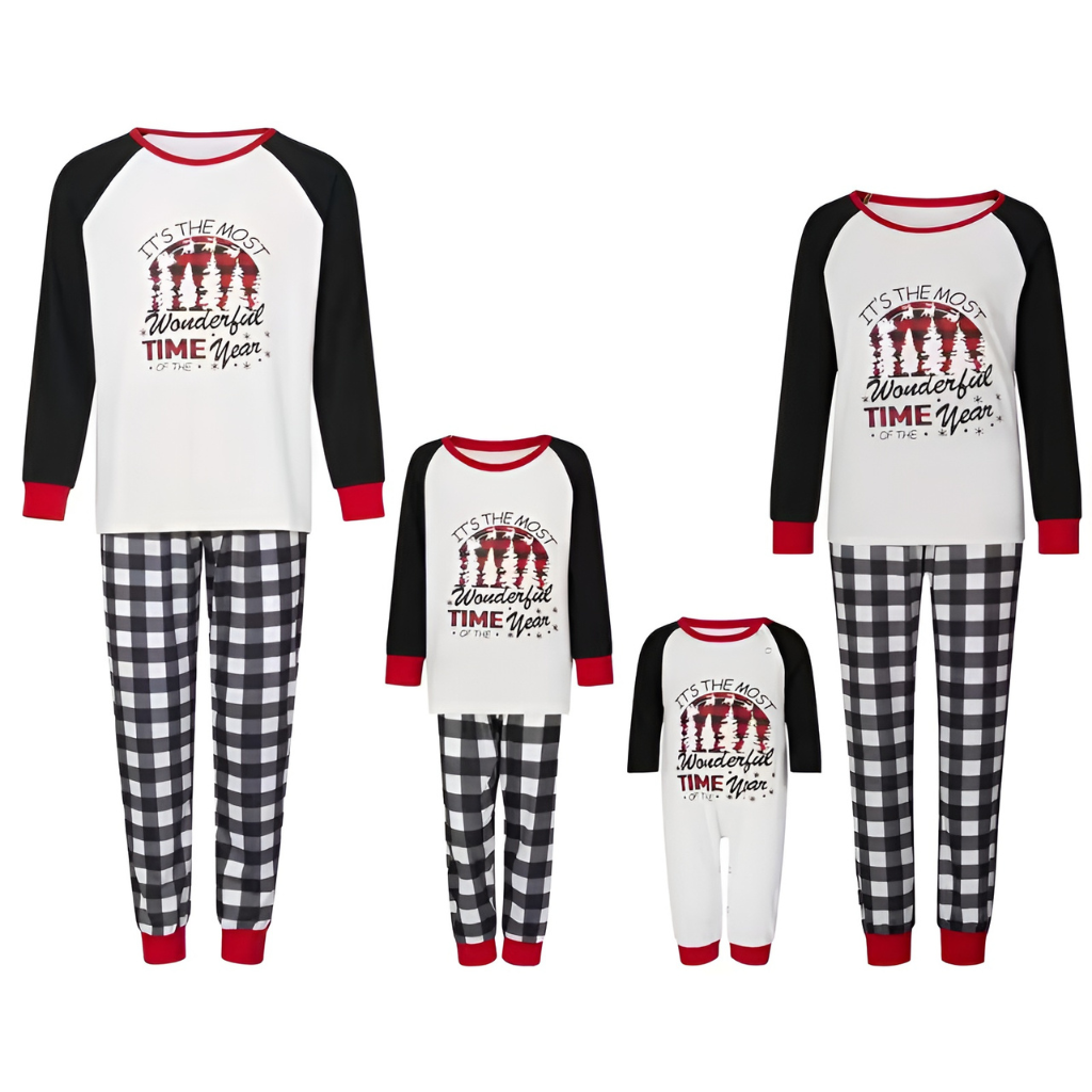Long Sleeve Raglan Tops and Plaid Pants Family Matching Pajama Sets