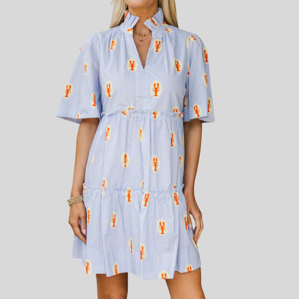 Embroidered Bow Printed Dress For Women