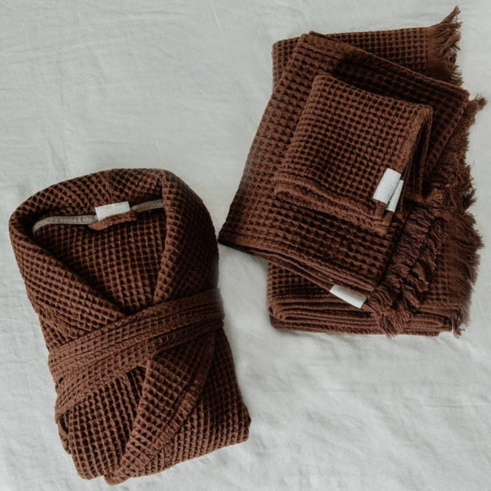 Long Sleeve Waffle Knit Robe For Women