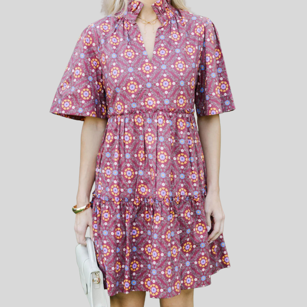 Embroidered Bow Printed Dress For Women