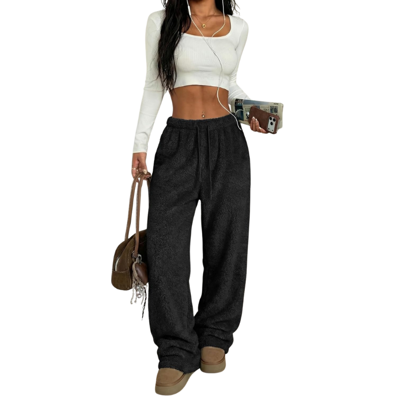 Fuzzy Plush Pajama Pants With Drawstring