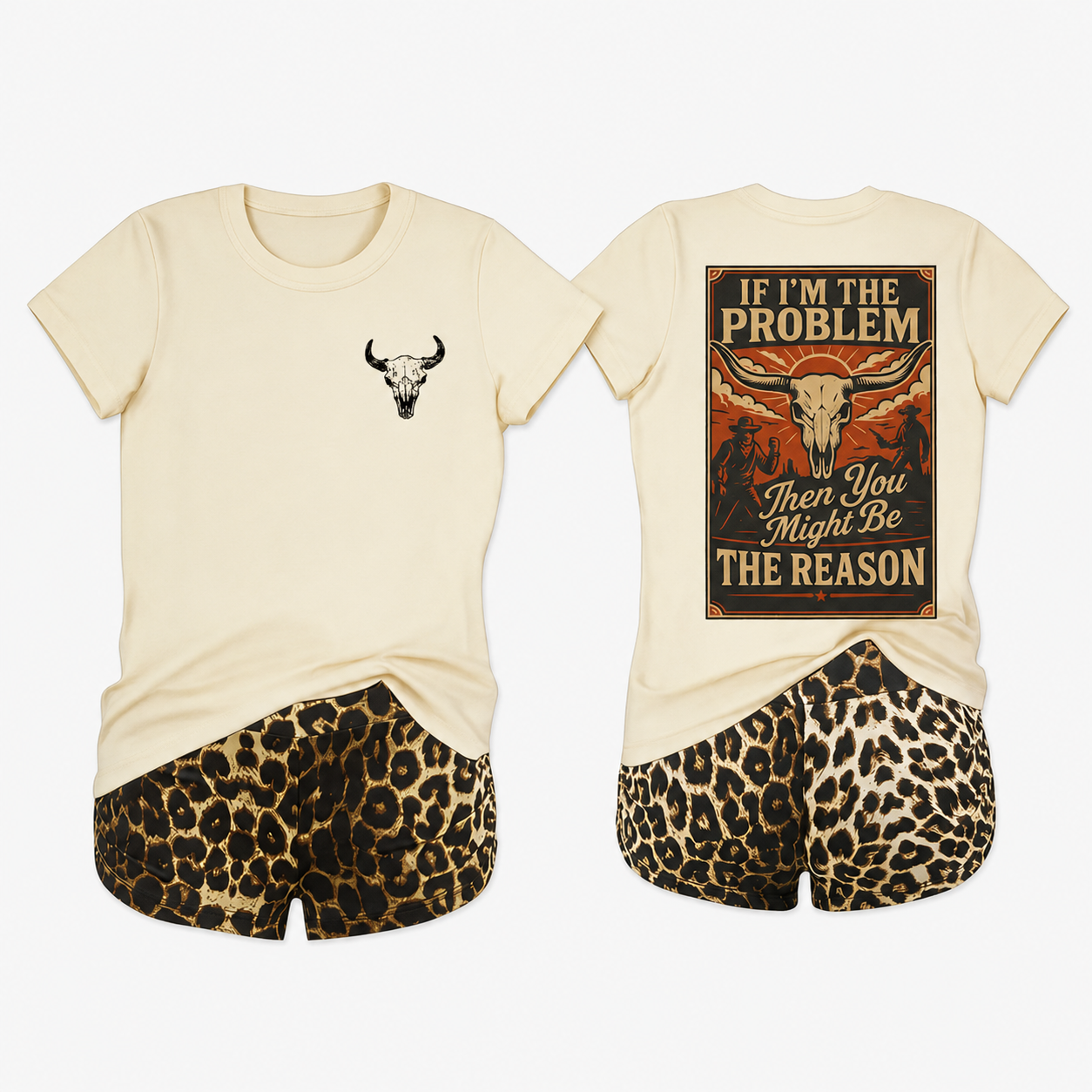 2 Piece Leopard Print Shorts And T Shirt Set For Women