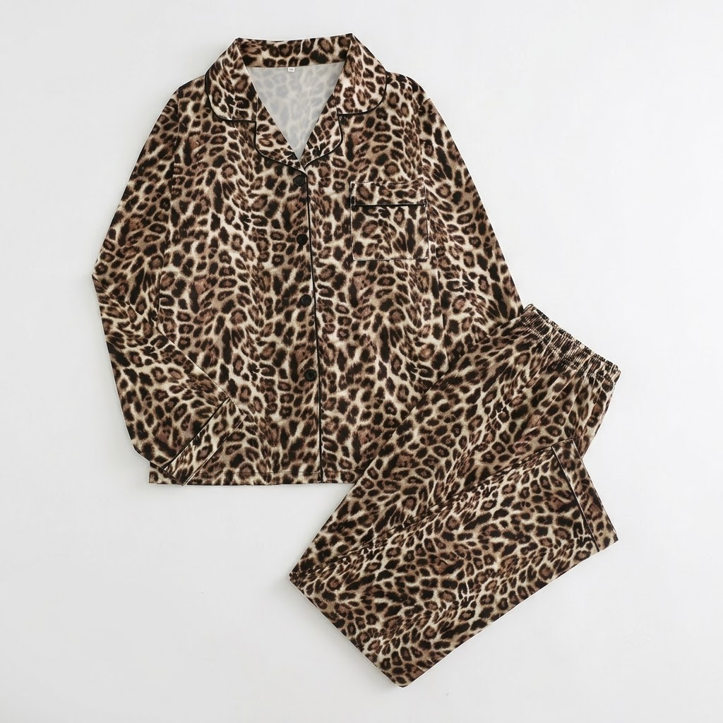 2 Piece Spot Print Button Up Loungewear Pajama Set for Women