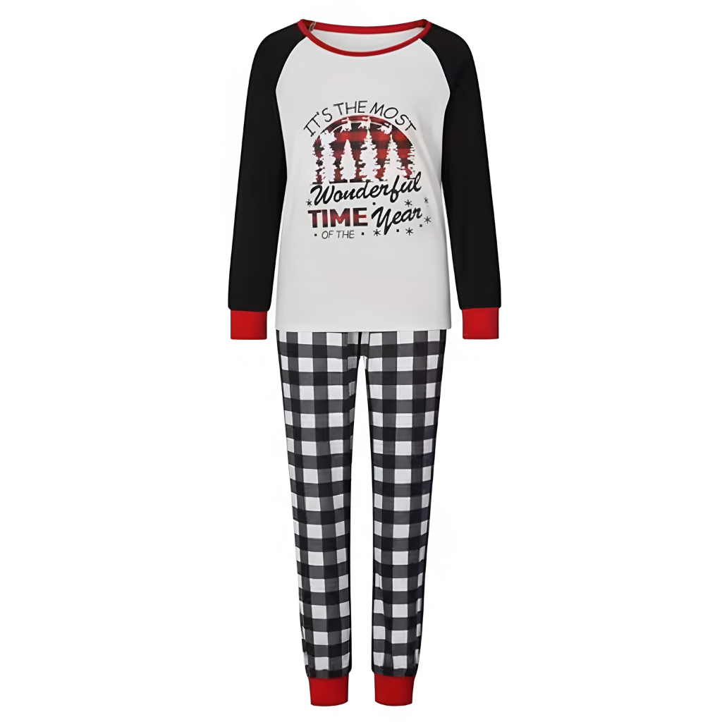 Long Sleeve Raglan Tops and Plaid Pants Family Matching Pajama Sets