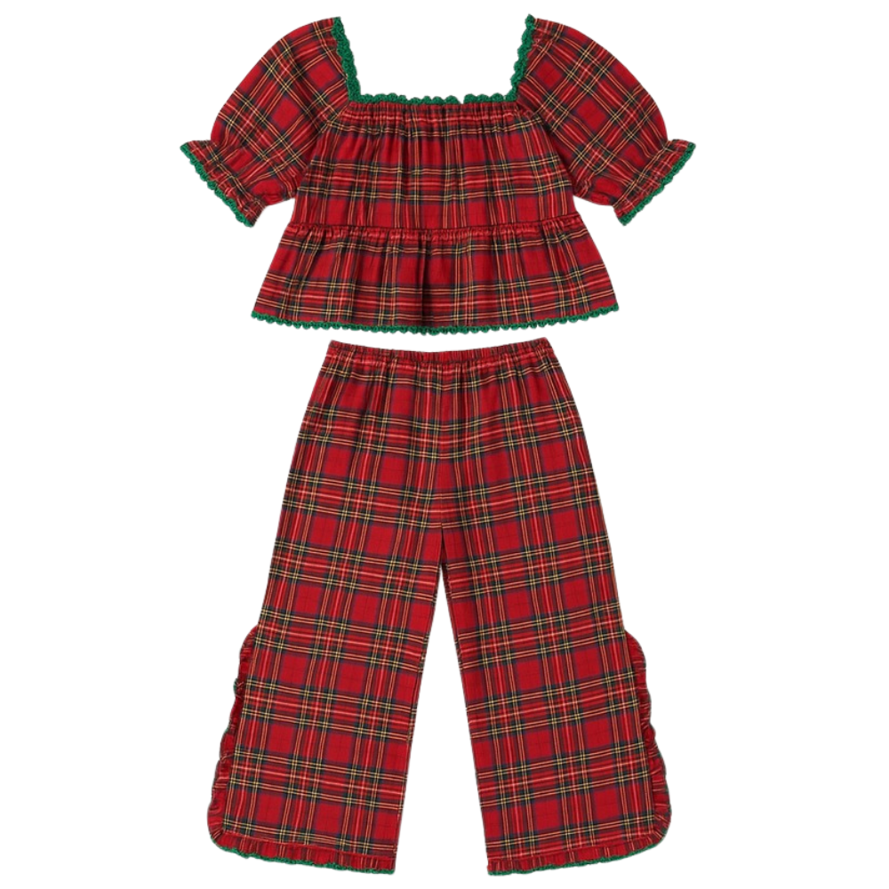 Christmas Charm Plaid Pajama Set For Women