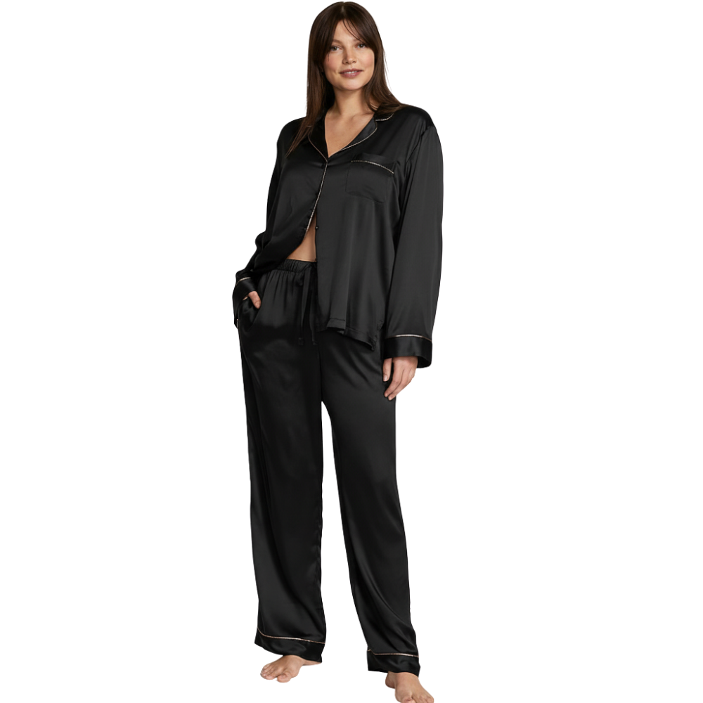 Satin Sleepwear Set For Women With Long Shirt And Drawstring Pants