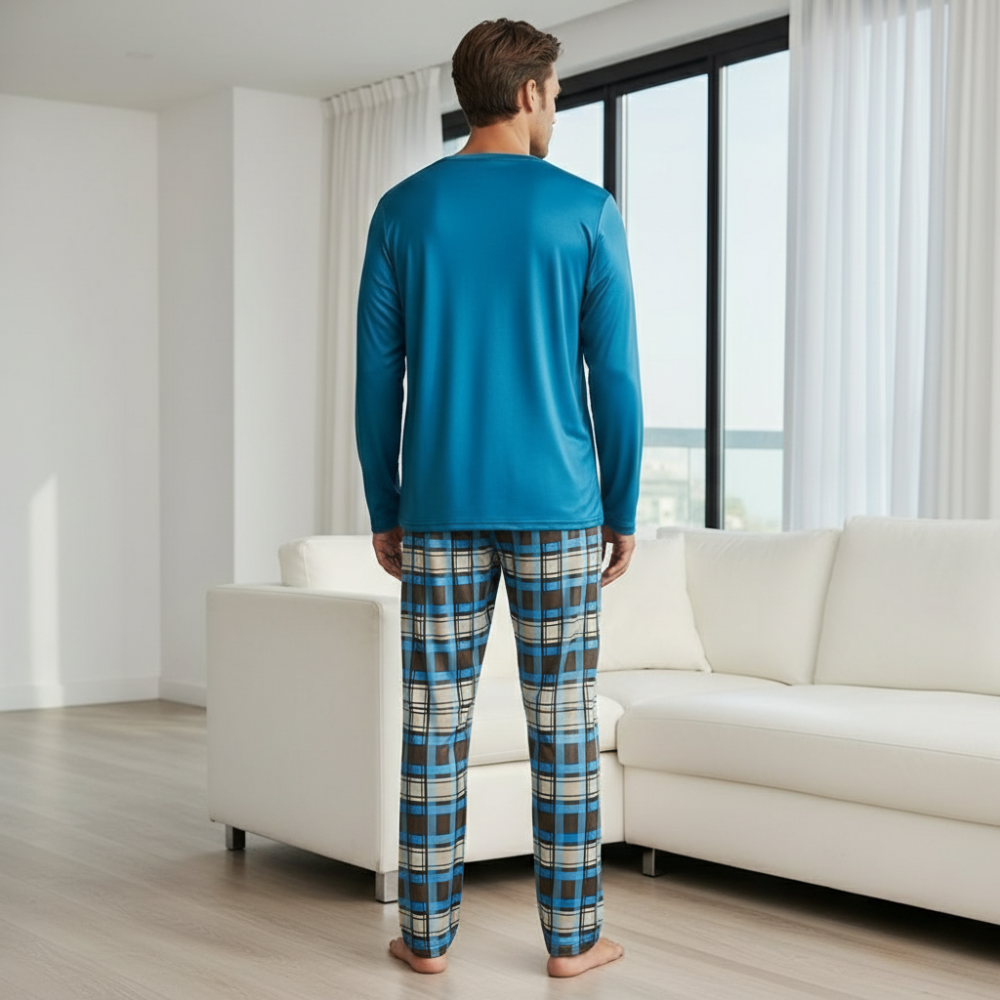 His And Her Printed Long Sleeve Matching Pajama Set For Couple