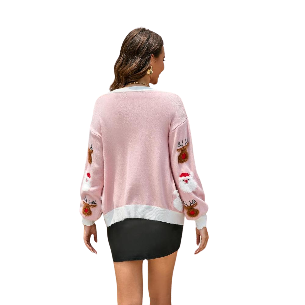 Knitted Button Up Sweater with Christmas Design-Original Pajamas