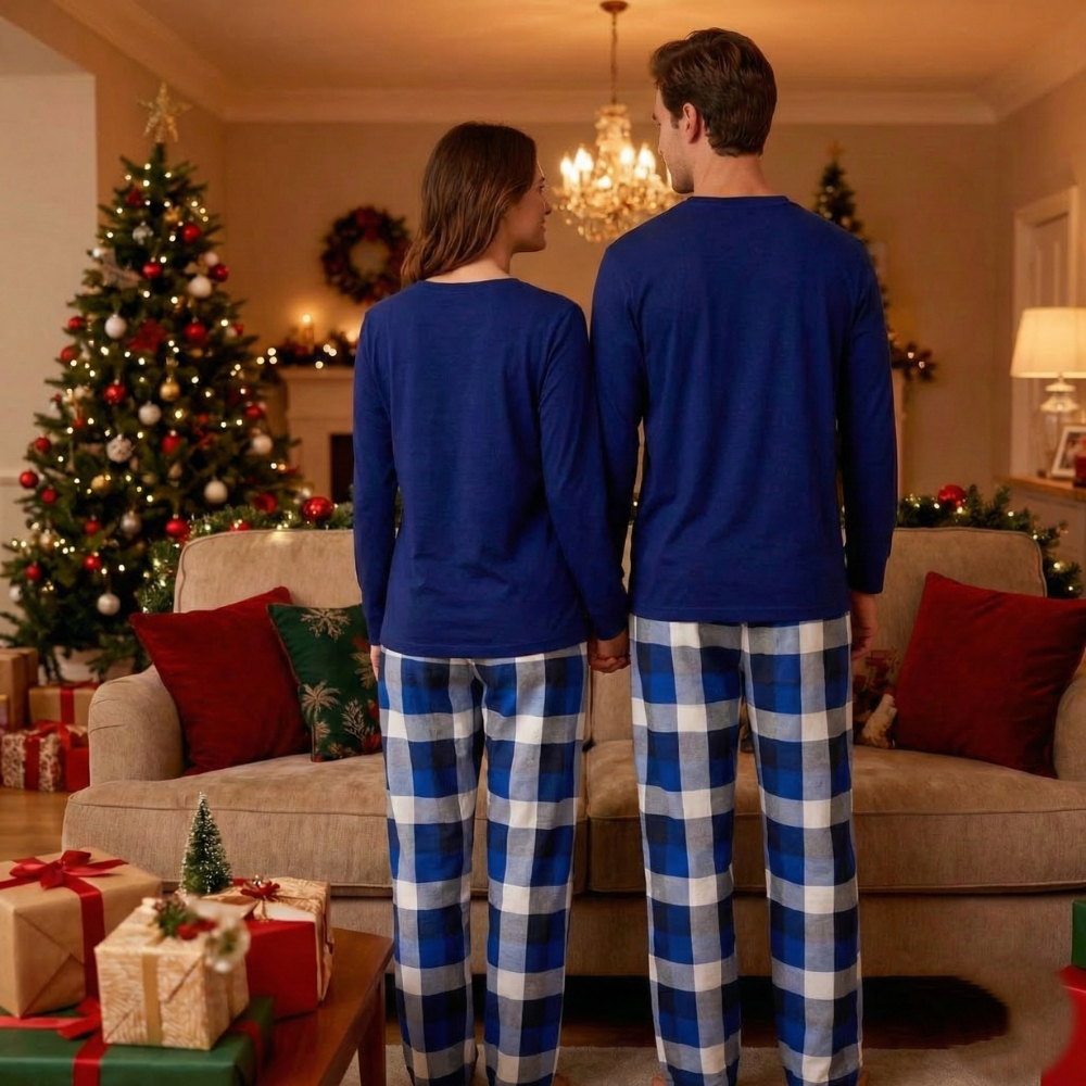 Blue White Plaid Flame Pajama Set