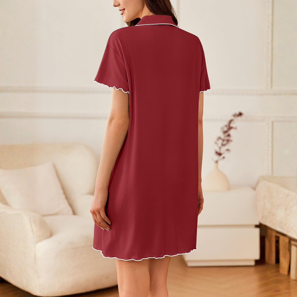 Women’s Soft Button Down Nightgown with Short Sleeves