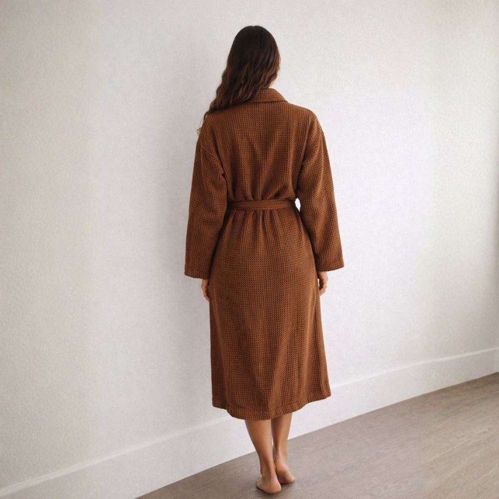 Long Sleeve Waffle Knit Robe For Women