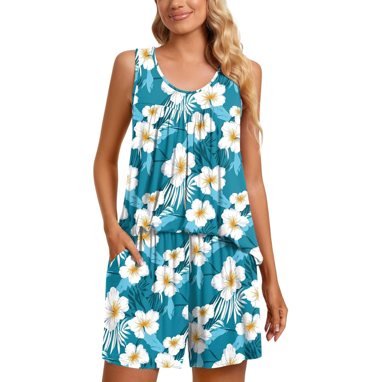 2 Piece Sleeveless Pajama Set With Pockets For Women