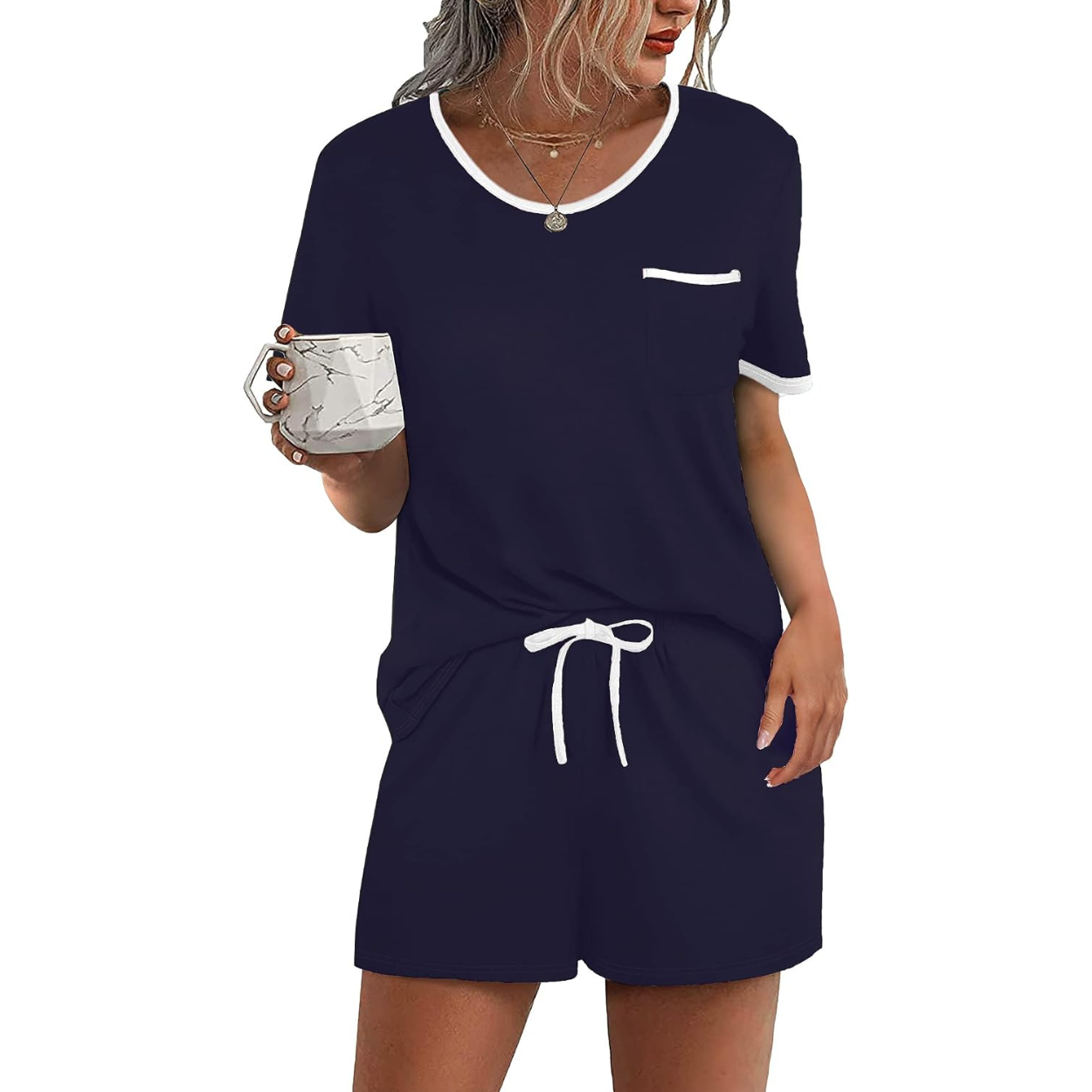 2 Piece Pajama Set With Short Sleeve Top and Shorts For Women