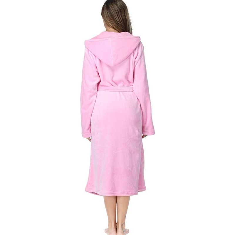 Womens Robes Plush Fleece Hooded Bathrobe Thick Nightgown With Pockets Fluffy Sleepwear