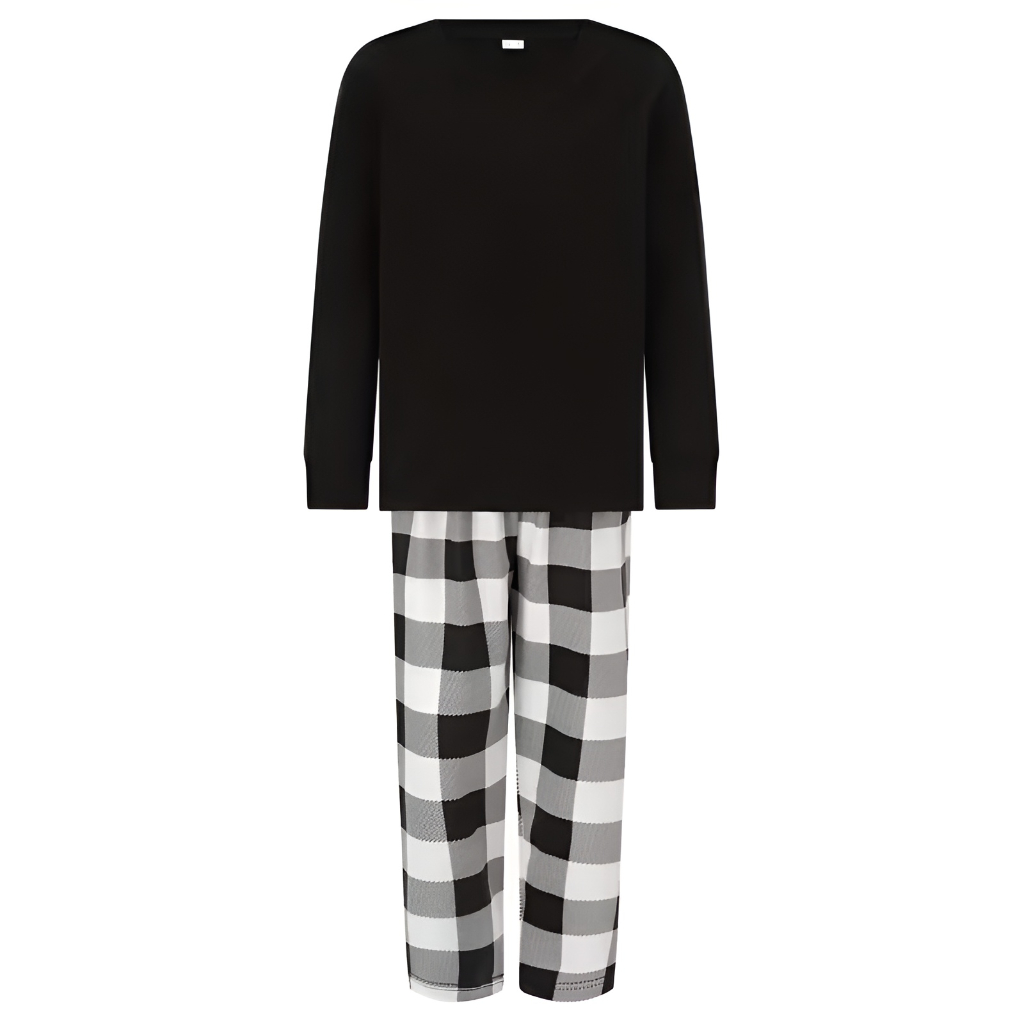Women Pajama Set Long Sleeved Round Neck Top and Casual Comfortable Checkered Printed Pants