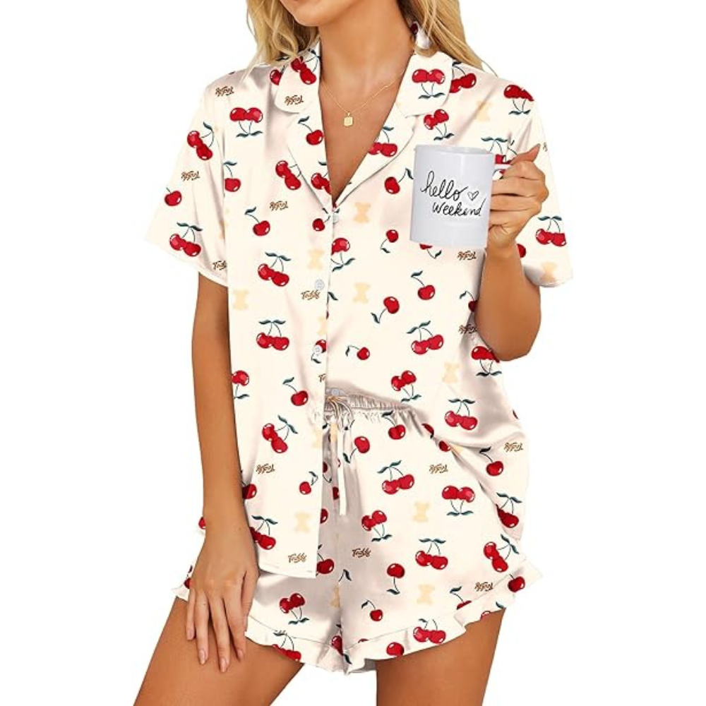 Satin Striped Pajama Set Shorts for Women