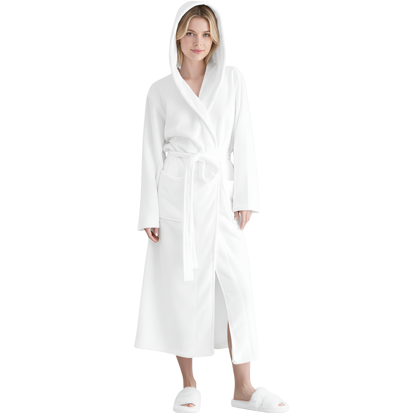 Full Length Hooded Plush Fleece Bathrobe For Women
