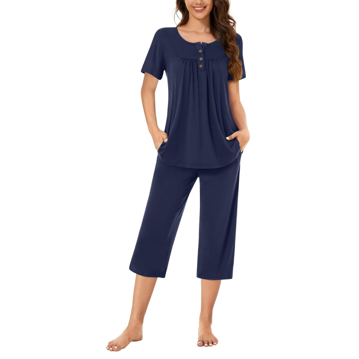 2 Piece Summer Pajama Set with Capri Pants For Women