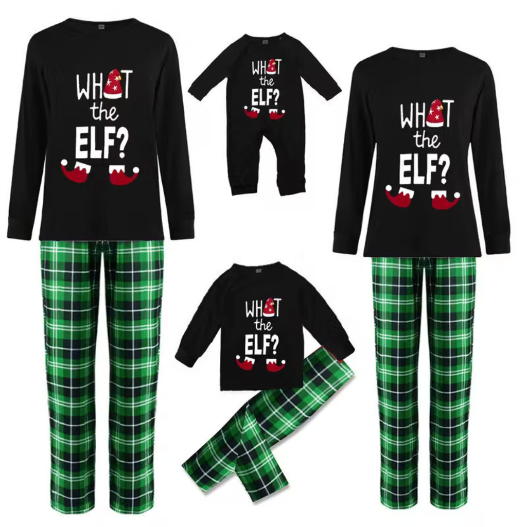 Men and Women Elf Letter Print Family Matching Pajama Sets