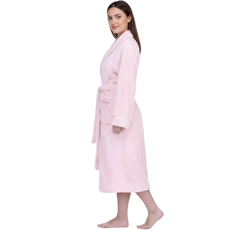Plush Textured Design Fleece Long Bathrobe For Women
