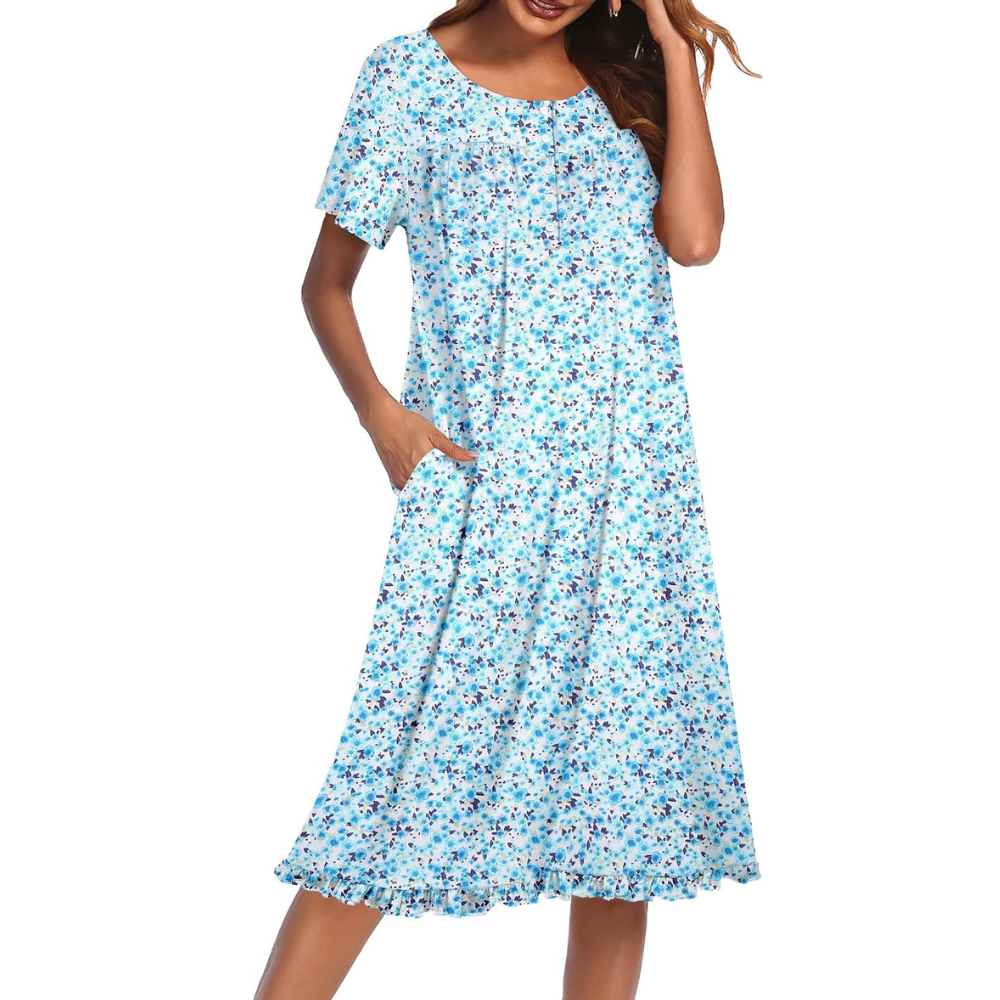Short Sleeve Nightgown With Pockets For Women