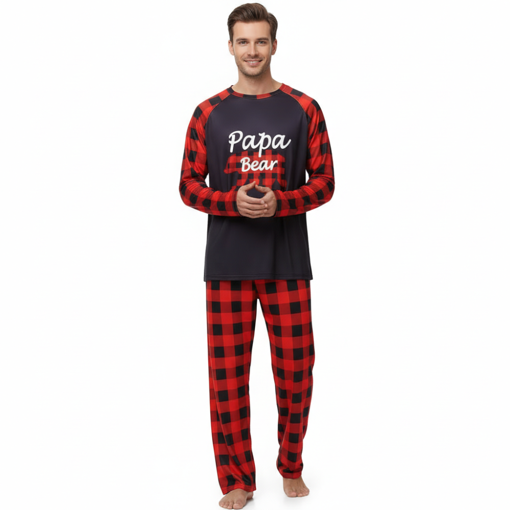 Matching Family Christmas Pajamas Sets With Bear Print For Winter Holidays