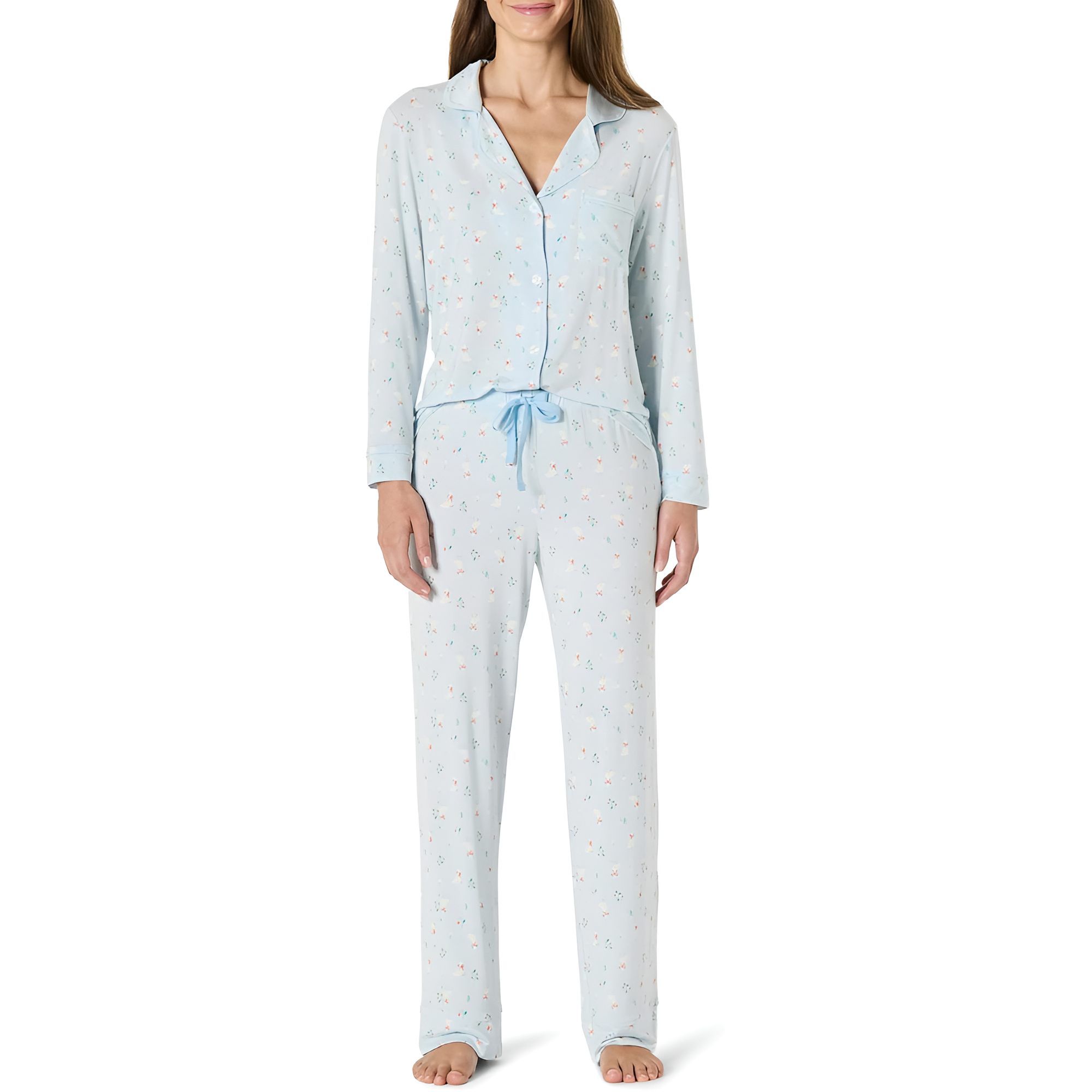 Long Sleeve Button Down Printed Pajama Set For Women