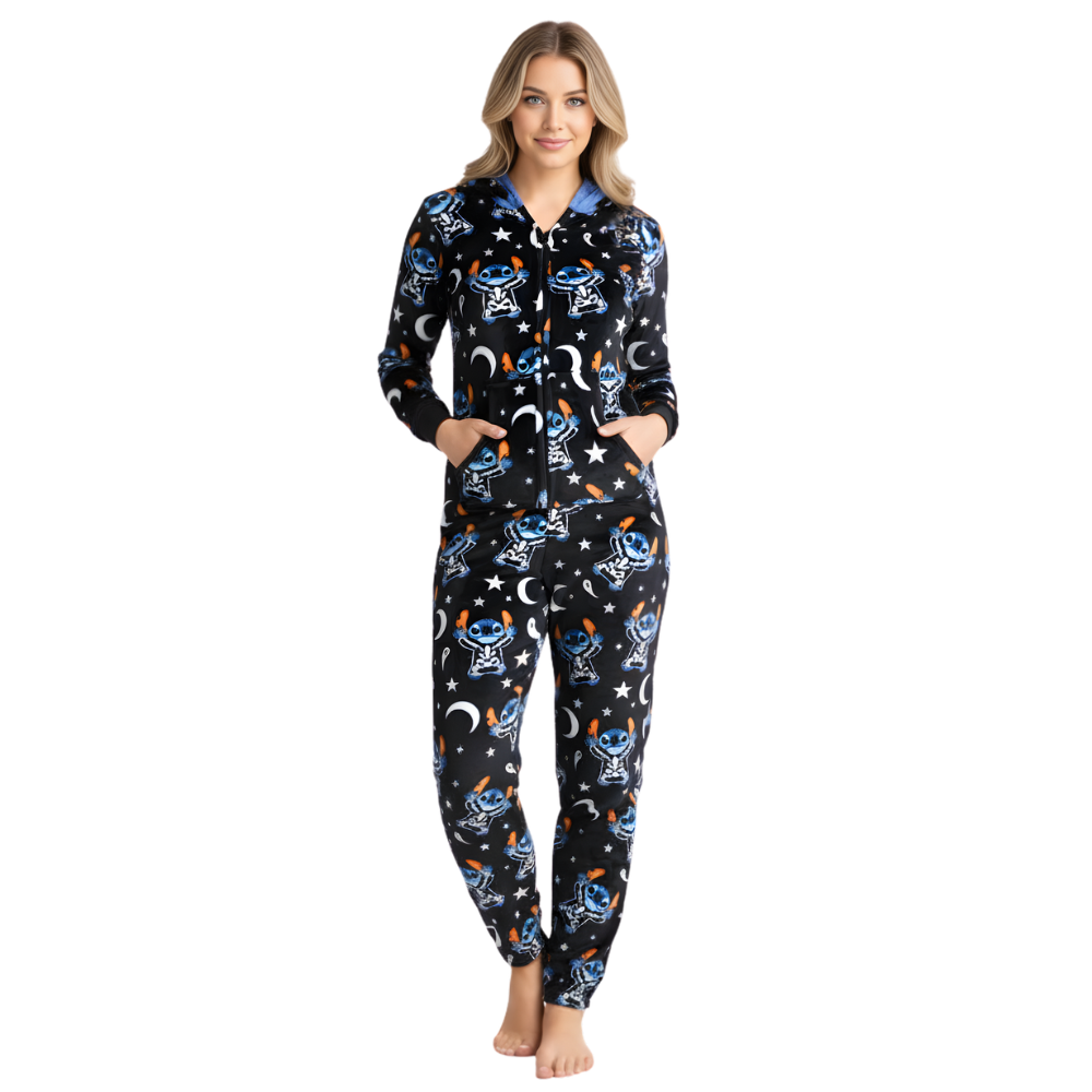 Graphic Union Suit With Character Print And Hood For Women