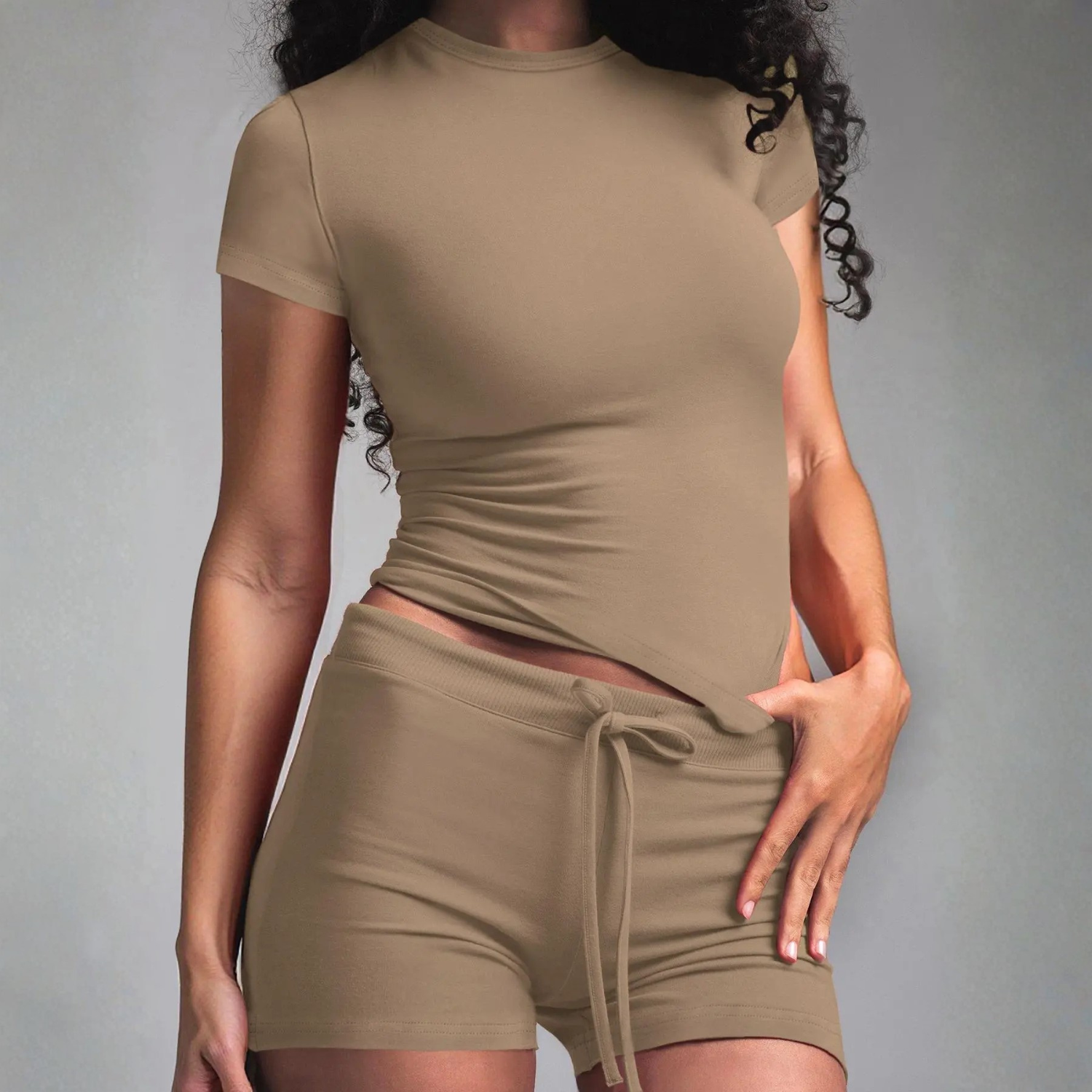 Women Solid Color Modal Loungewear Two-piece Matching Set