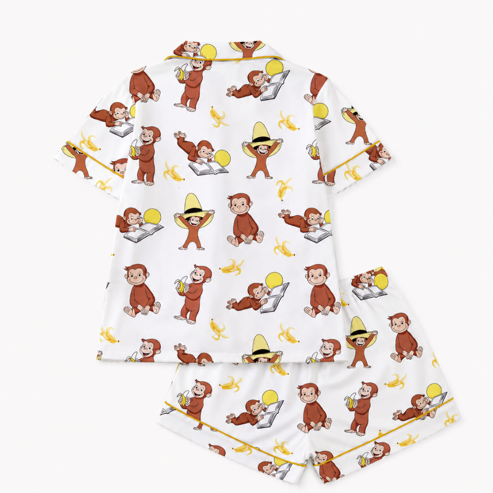 Printed Sleepwear Banana Comfortable Sleeve Shirt Set With Button For Women