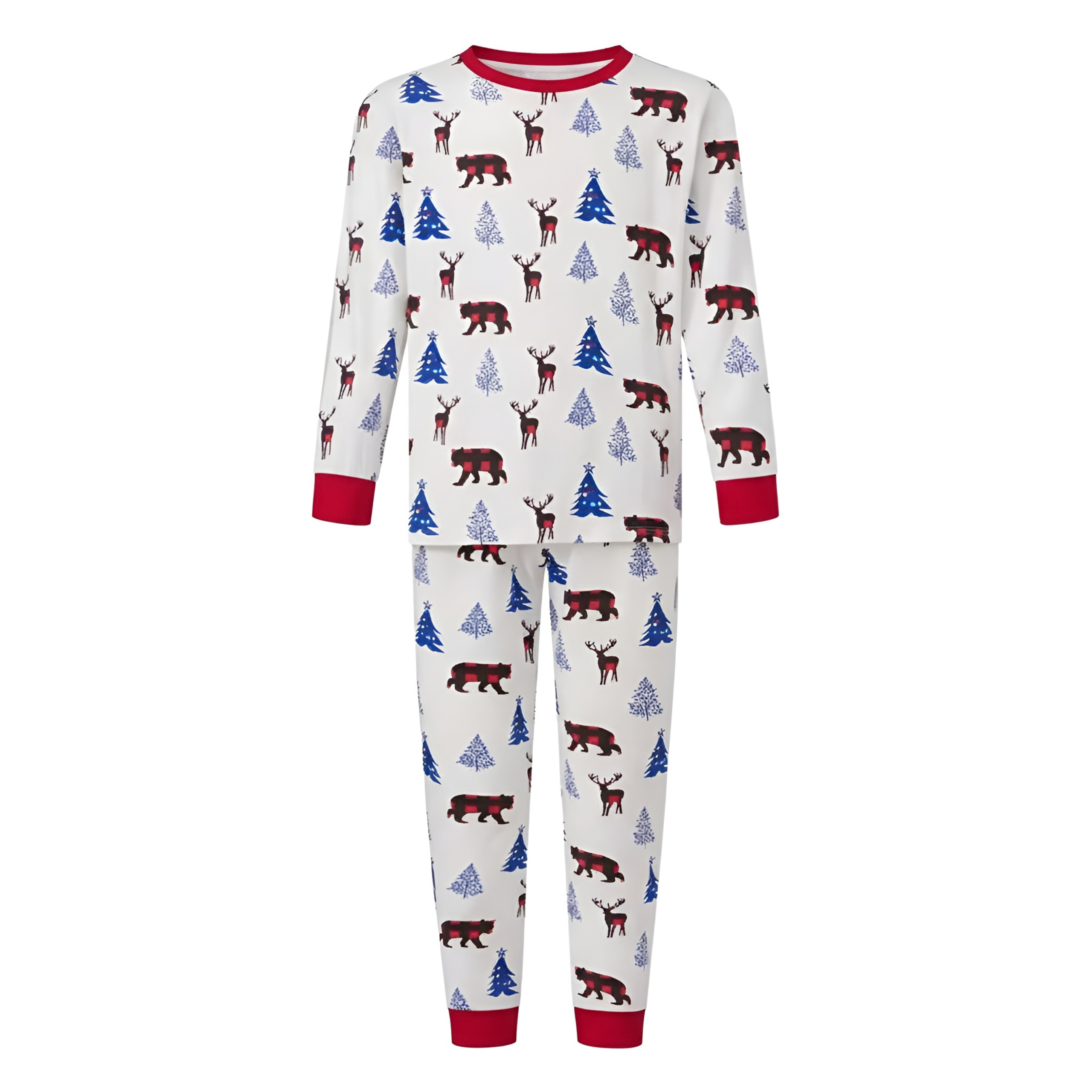 Long Sleeve Bear Print Tops and Plaid Pants Family Matching Pajama Sets
