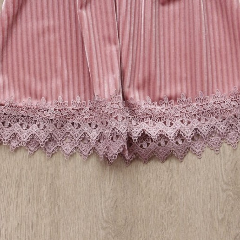 Velvet Sleepwear 3 Piece Pajamas Lace Trim Solid-Original Pajamas