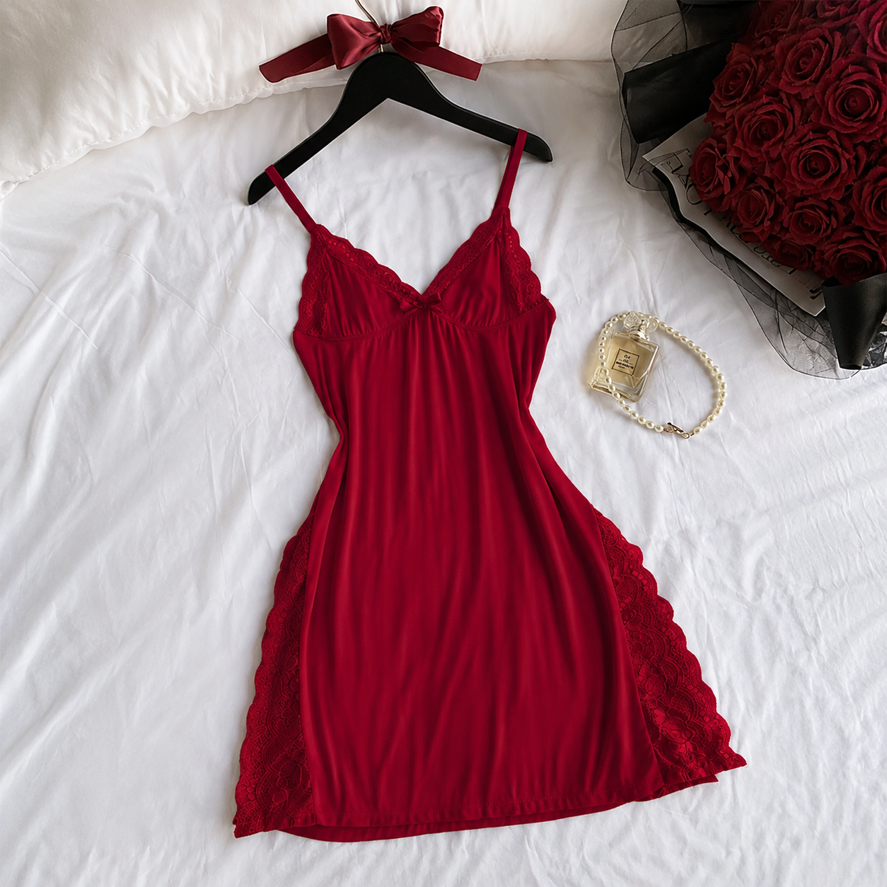 Casual Comfortable Lace Detail Loungewear Dress For Women
