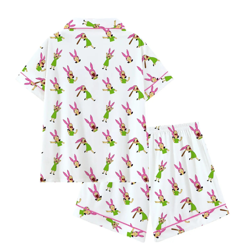 Casual Cartoon Printed Short Sleeve Pajama Set For Women