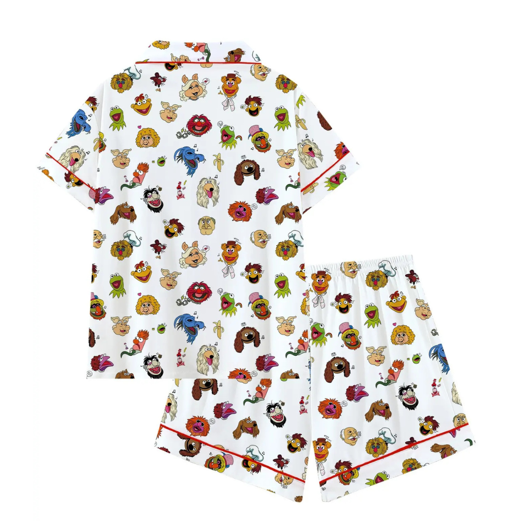Cartoon Prints Loose Fitting Short Sleeve Sleepwear Set For Women