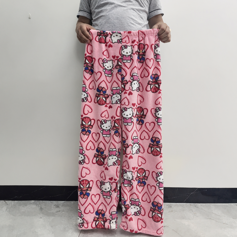 Cotton Velvet Spider Print Loose Pajama Pants