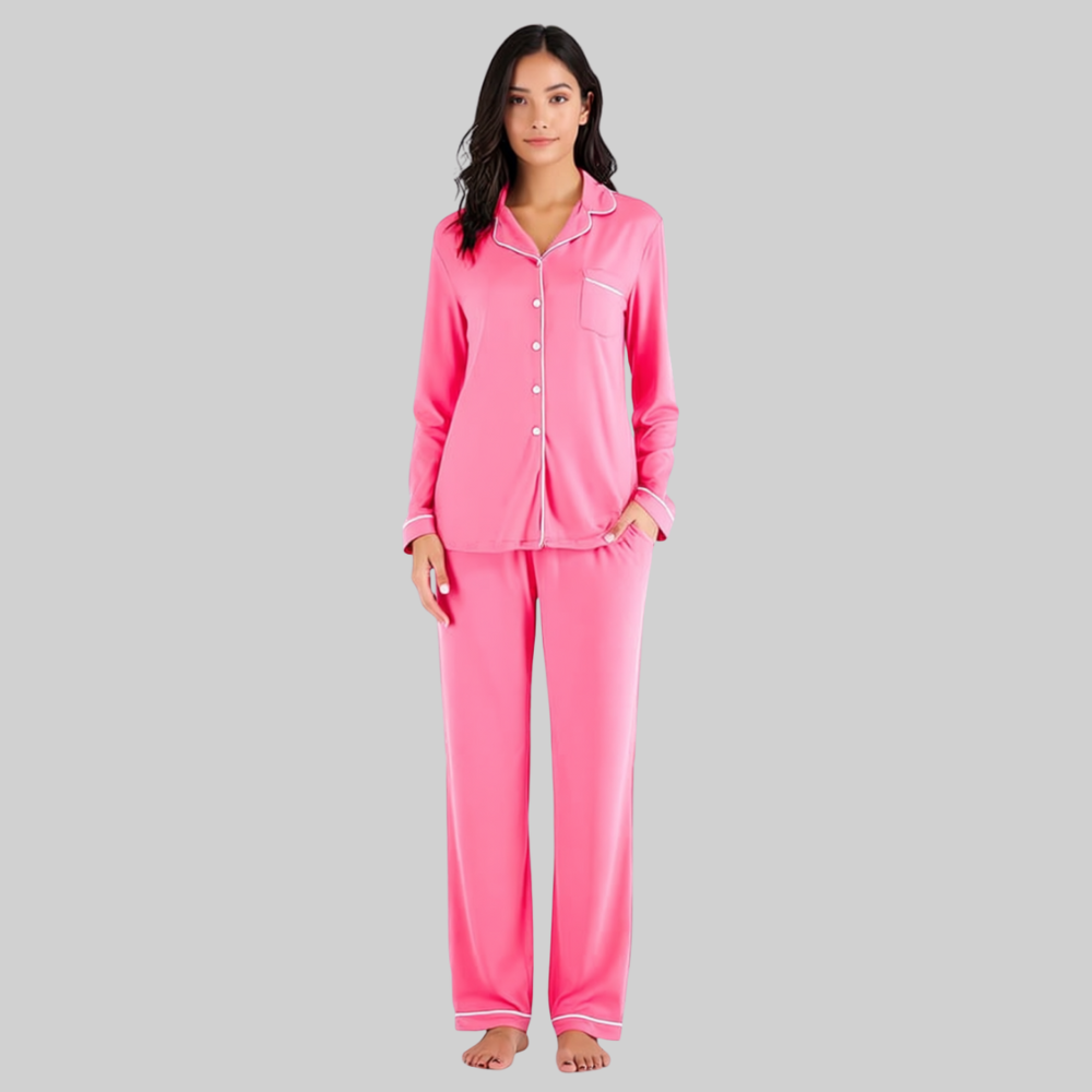 Women Pajama Set Long Sleeve Button Down Soft Sleepwear