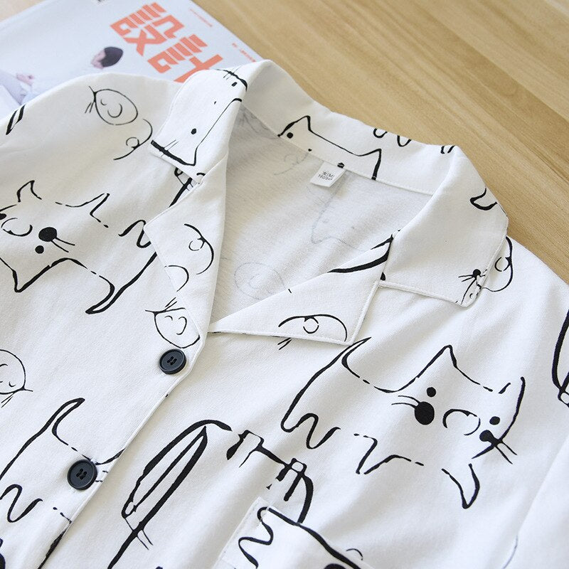 Women's Cat Print 2 Piece Pajama Set-Original Pajamas