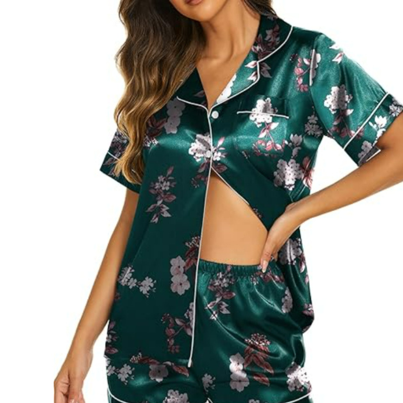 Satin Short Sleeve Button Down Pajamas Set-Original Pajamas