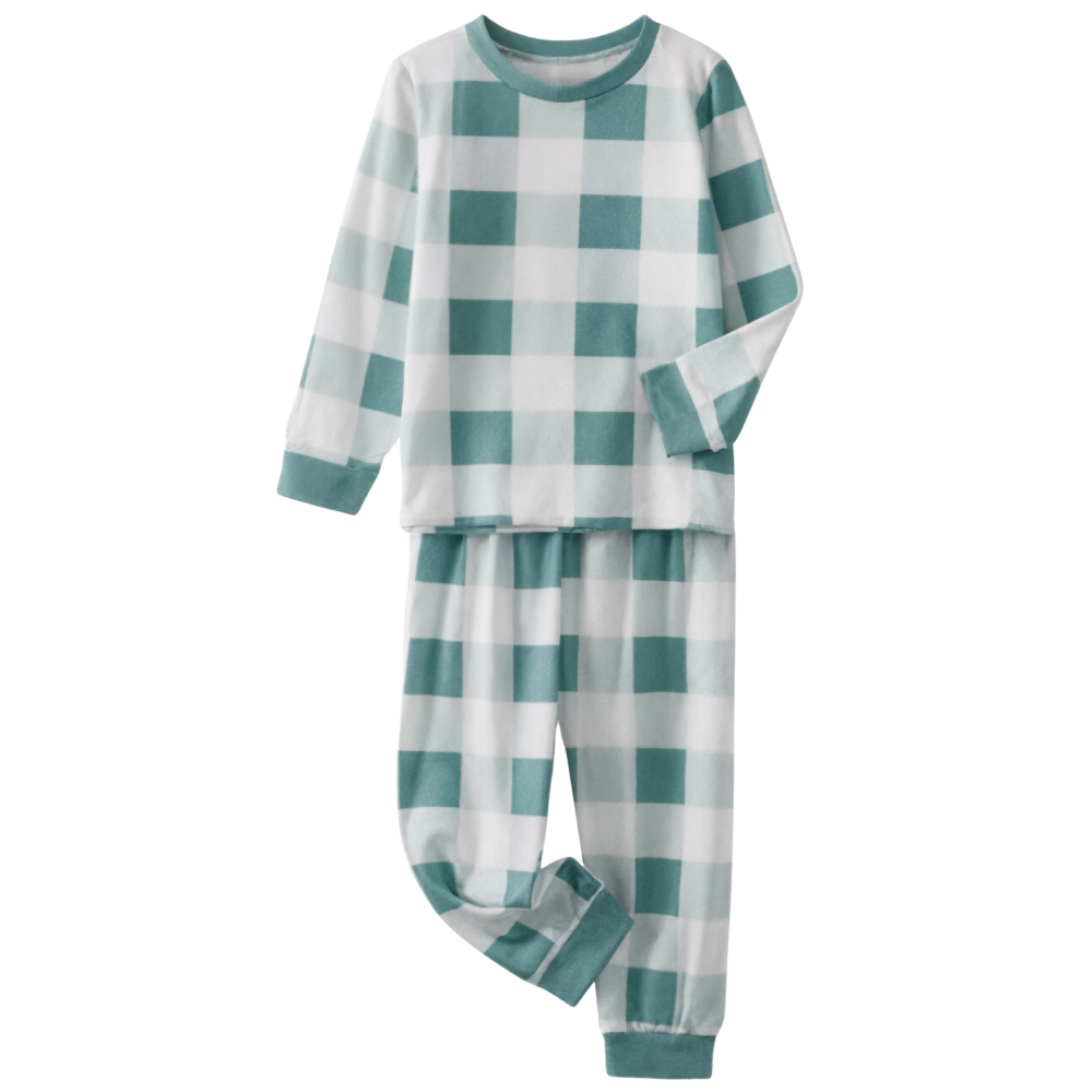 Teal Long Sleeve T Shirt with Pants Plaid Loungewear Family Matching Pajama Sets