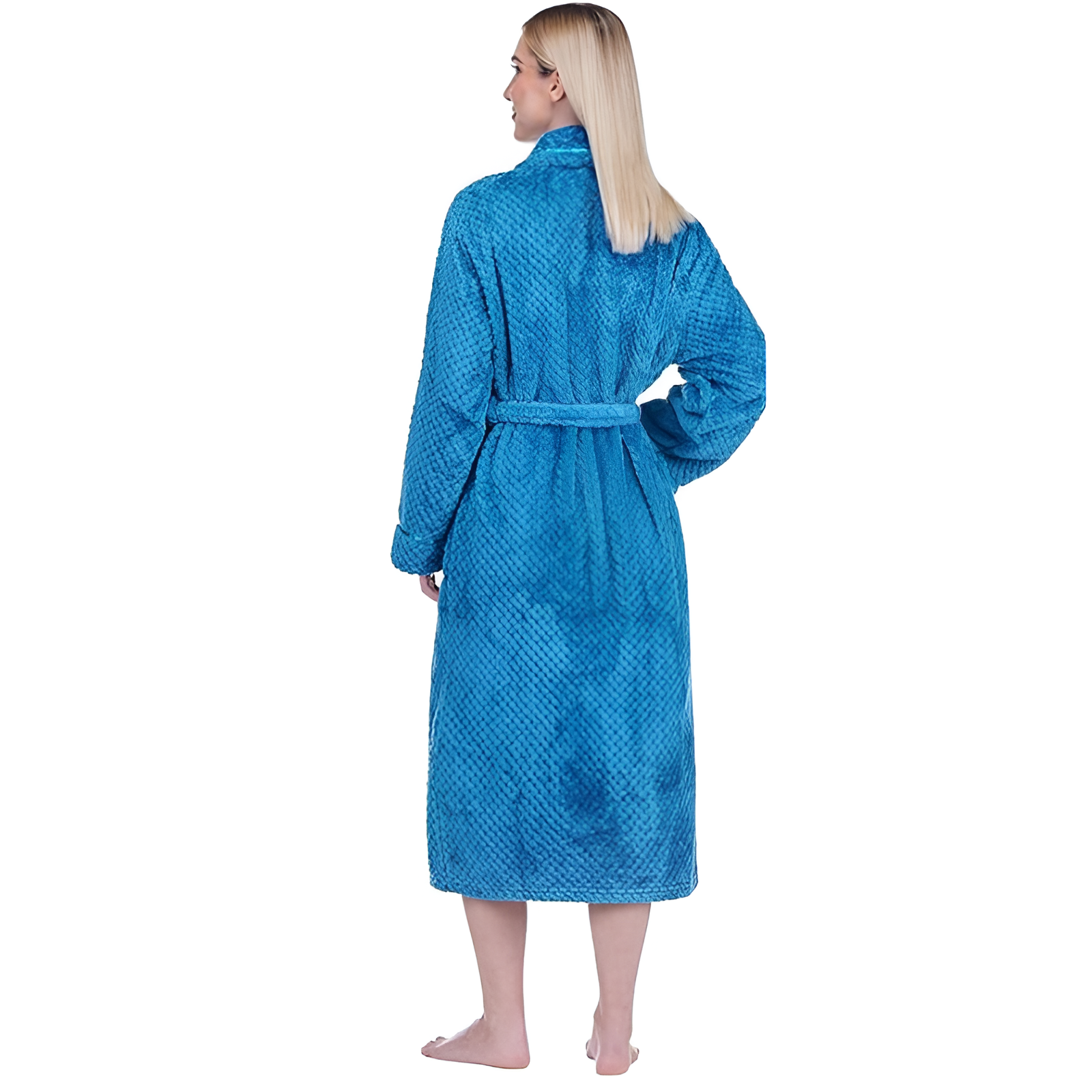 Plush Textured Design Fleece Long Bathrobe For Women
