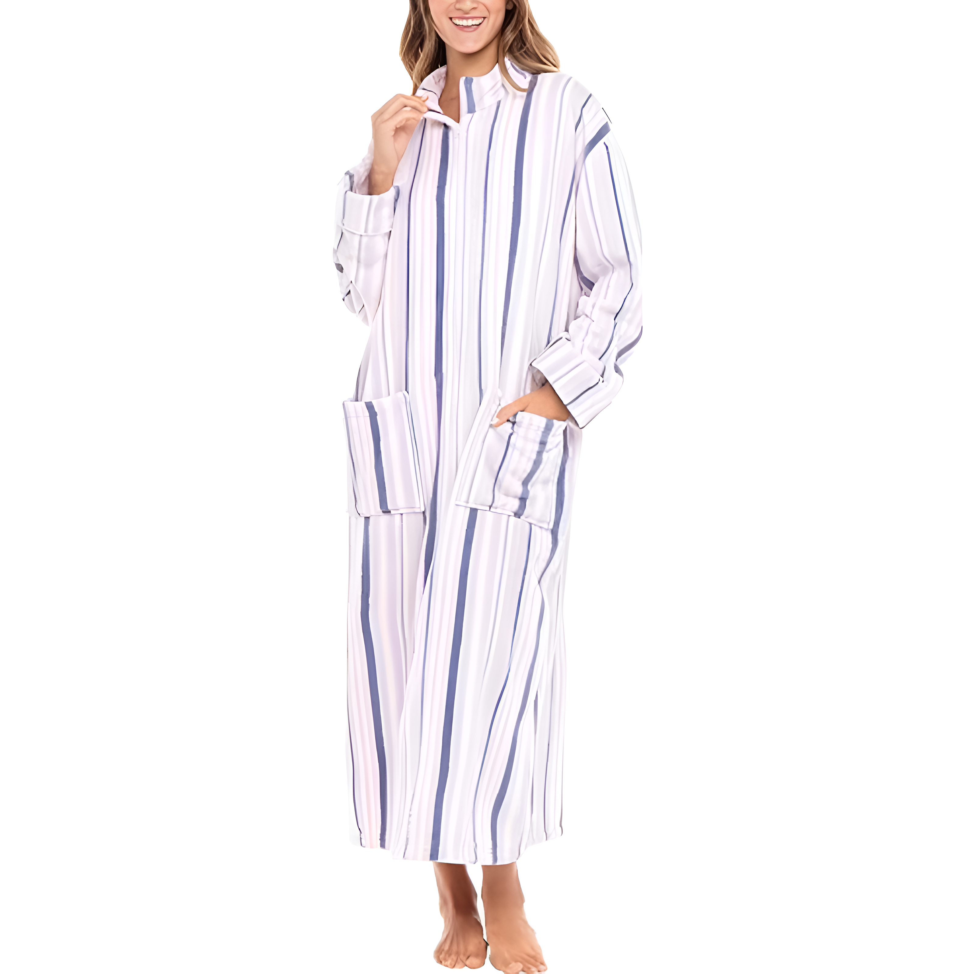 Plush Zippered Bathrobe With Large Pockets For Women