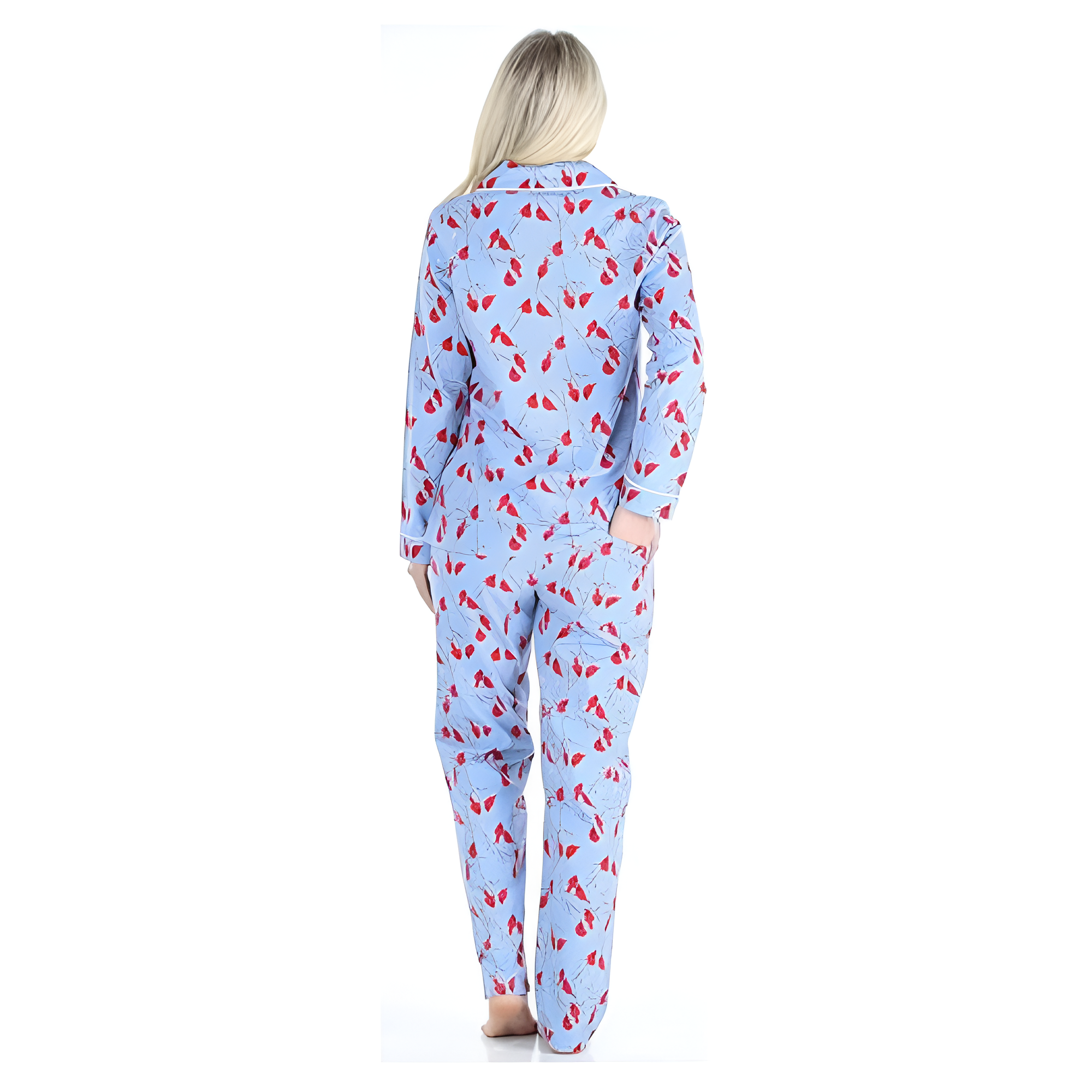 Flannel Button Down Long Sleeve Pajama Set For Women