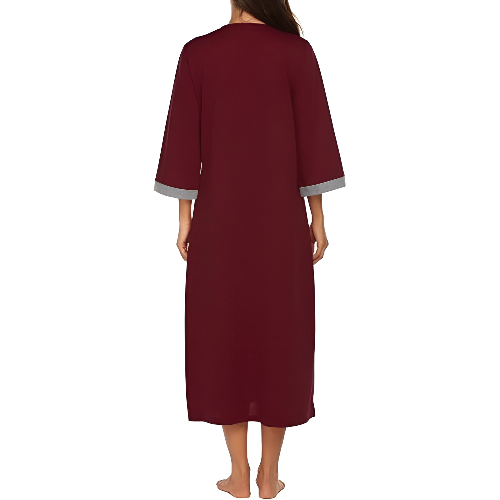 Women Zipper Robe Sleeves Loungewear Dress Full Length Sleepwear Pockets