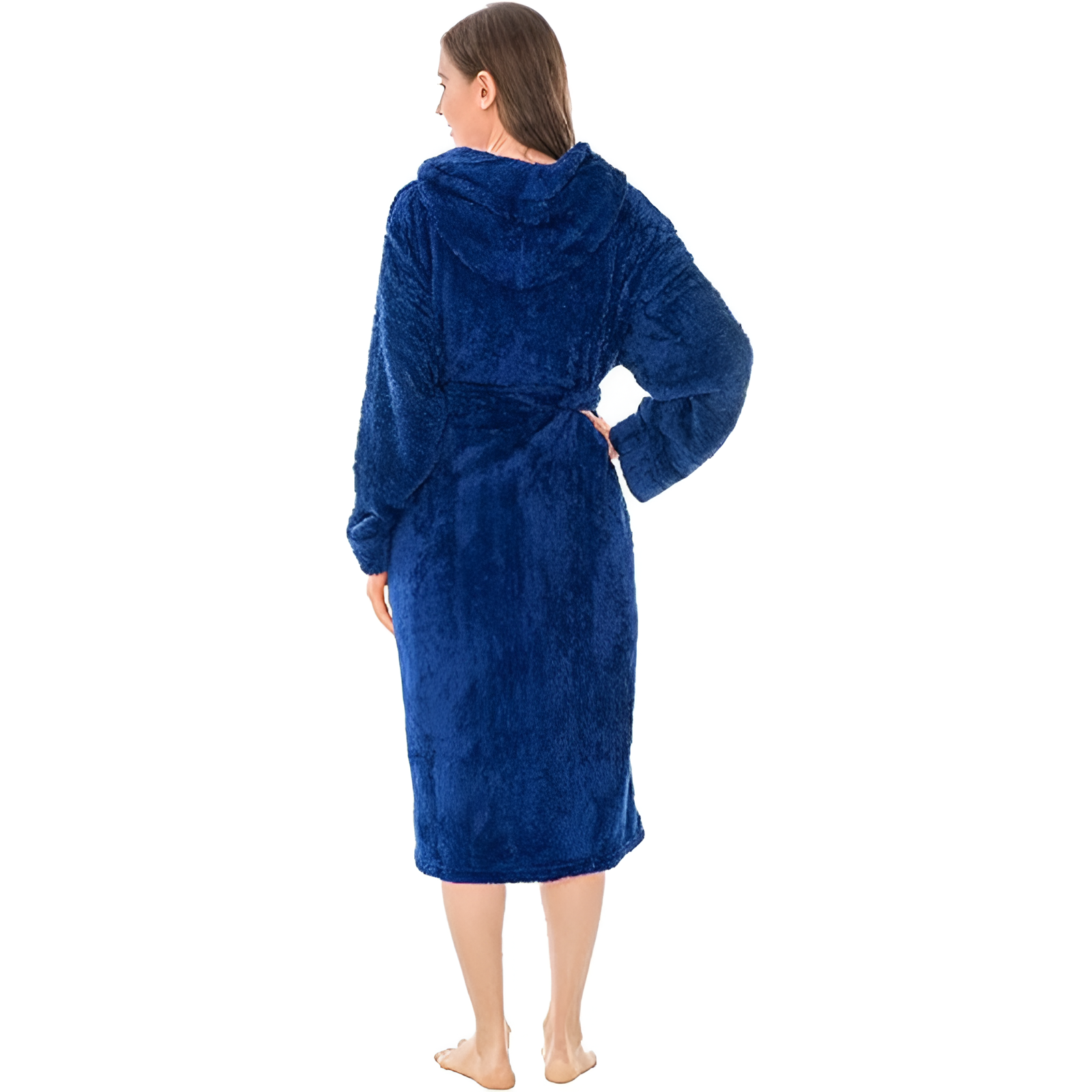 Women Hooded Plush Soft Robe Fluffy Warm Fleece Sherpa Shaggy Bathrobe