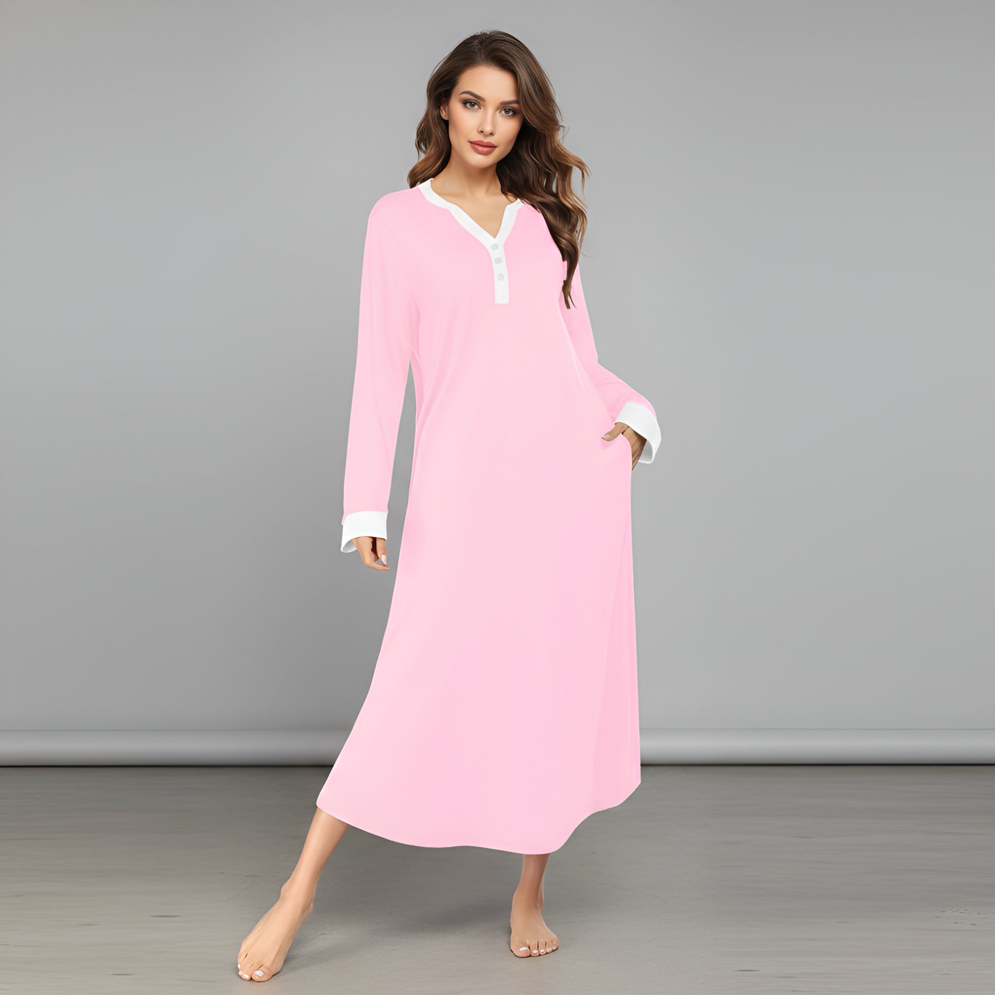 Long Nightgown And Full Length Sleep Shirt With Pockets For Women