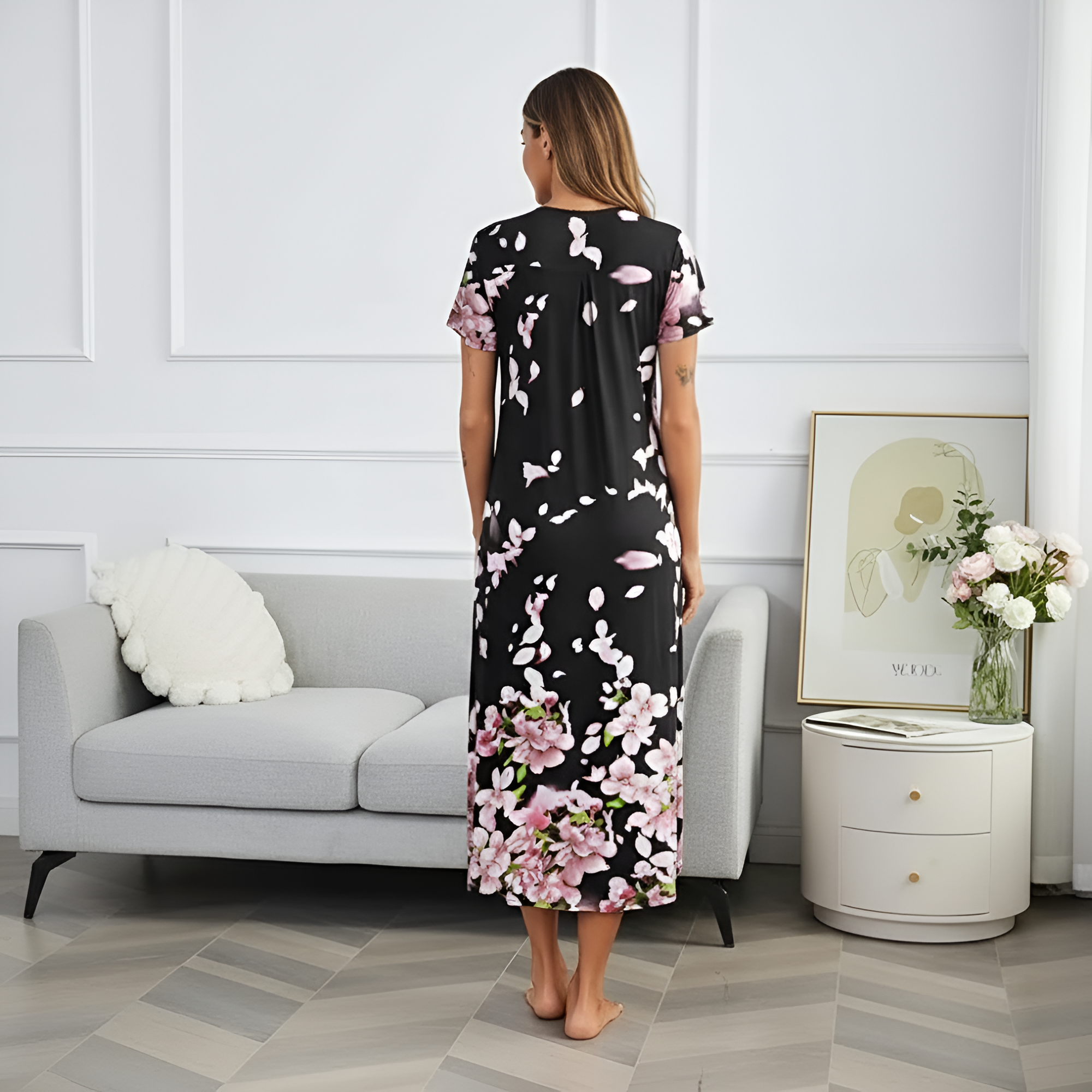 Long Sleepwear Dress For Women With Pleated Style