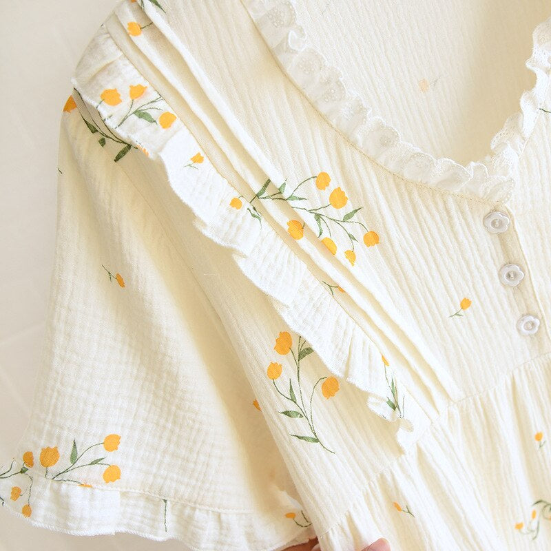 Ladies Cotton Crepe Short Sleeve Night Wear-Original Pajamas