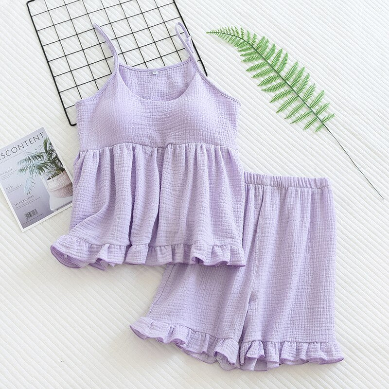 Women's Sleeveless 2 Piece Pajama Set with Chest Pad Suspender-Original Pajamas