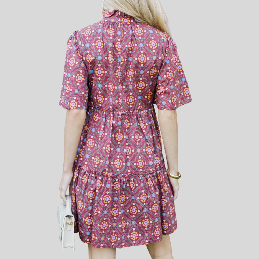 Embroidered Bow Printed Dress For Women